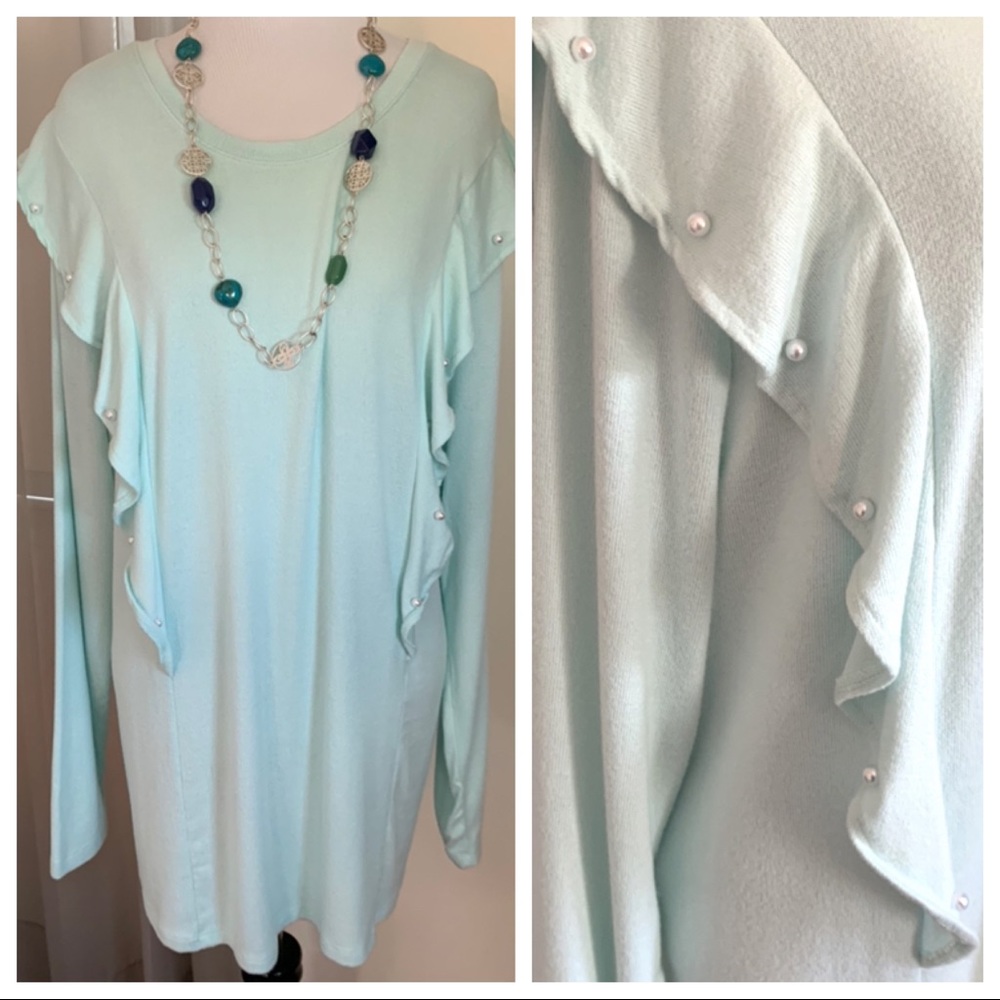 Lane Bryant Pearl Ruffle Light Blue Top 18/20 NWT